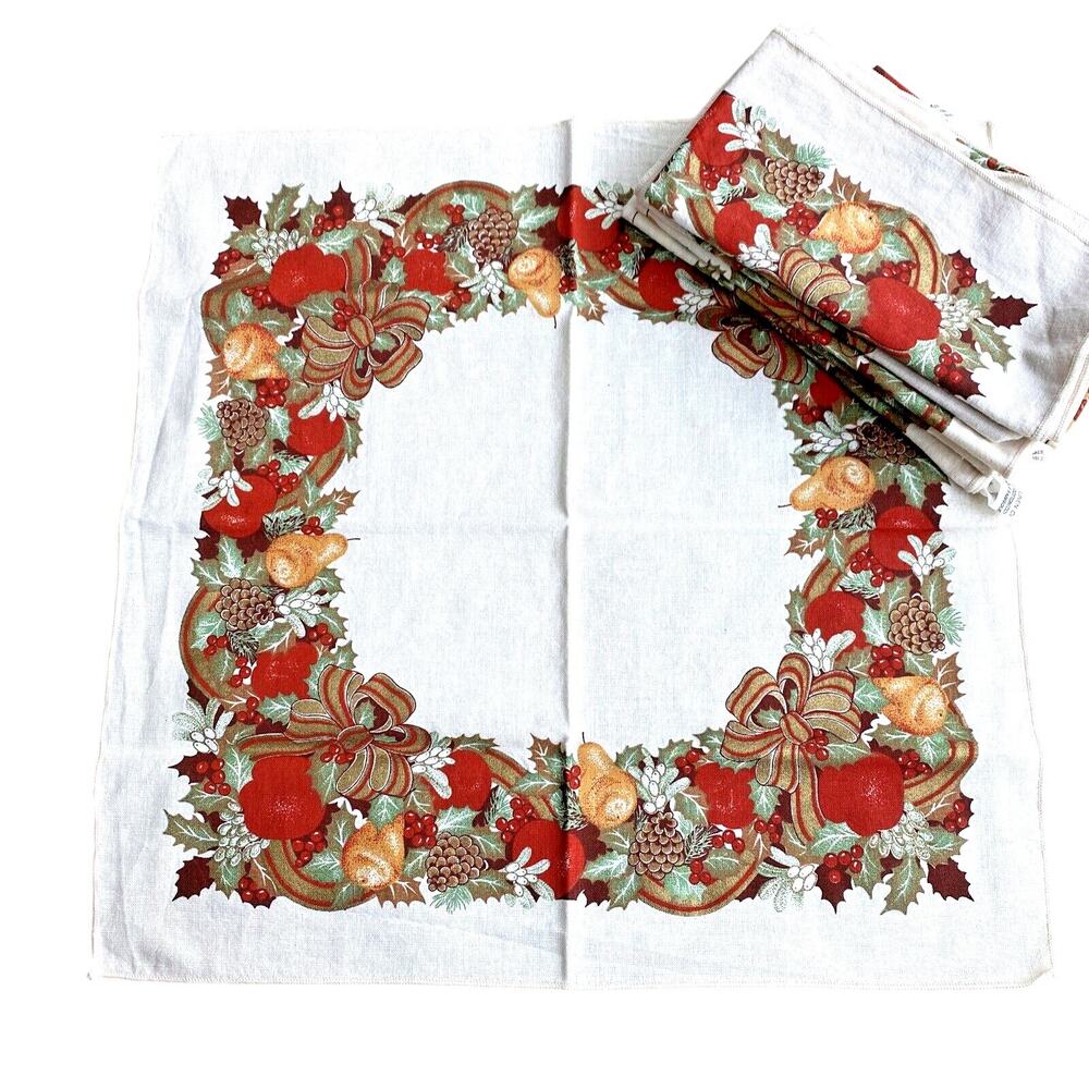 Vintage Sunweave Linen Co cotton napkin Thanksgiving holiday 16” square set of 8